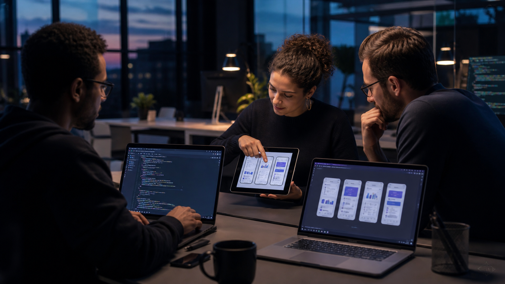 Een digitaal team werkt samen aan een BuildingSoft-oplossing