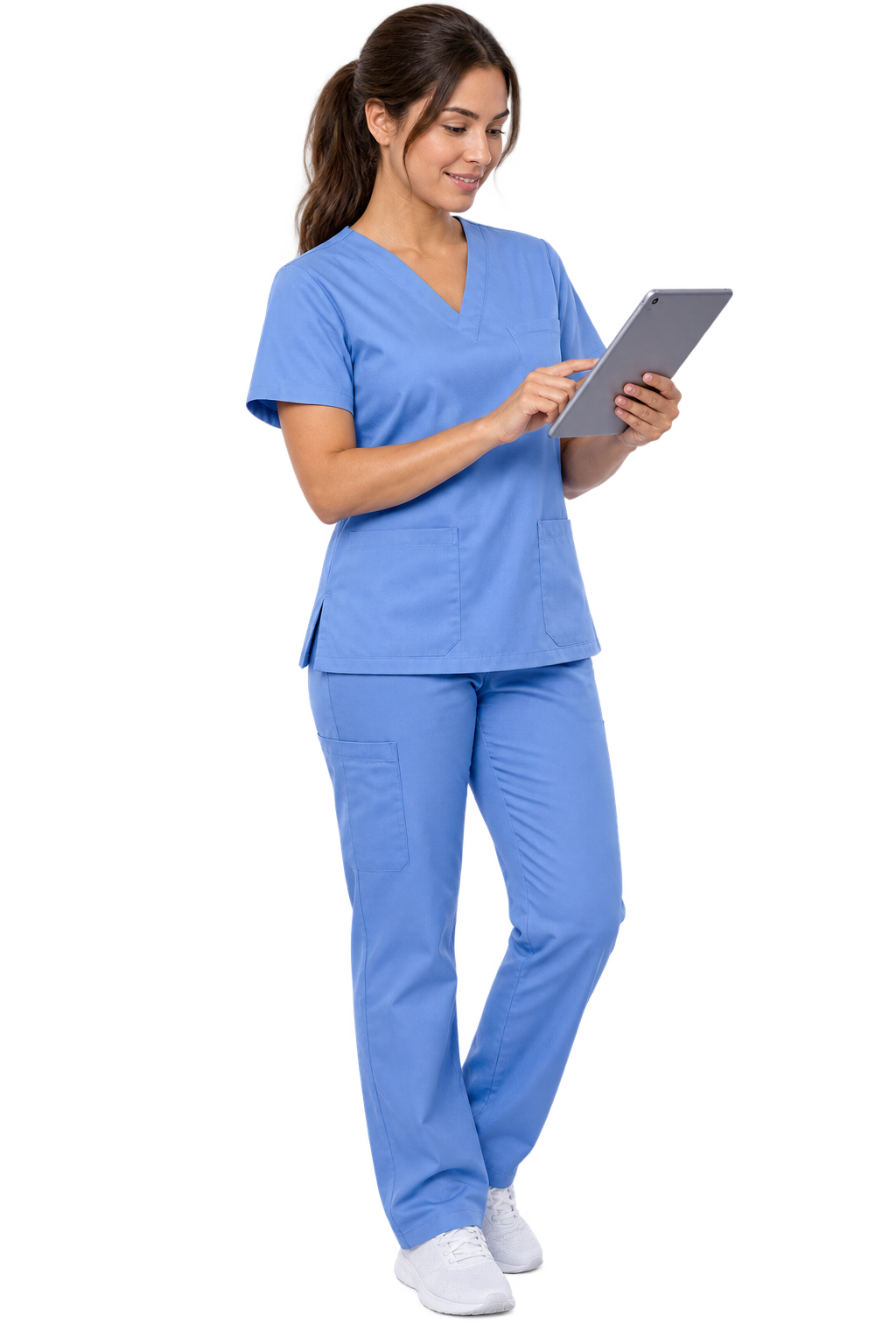 Zorgprofessional gebruikt maatwerksoftware op een tablet