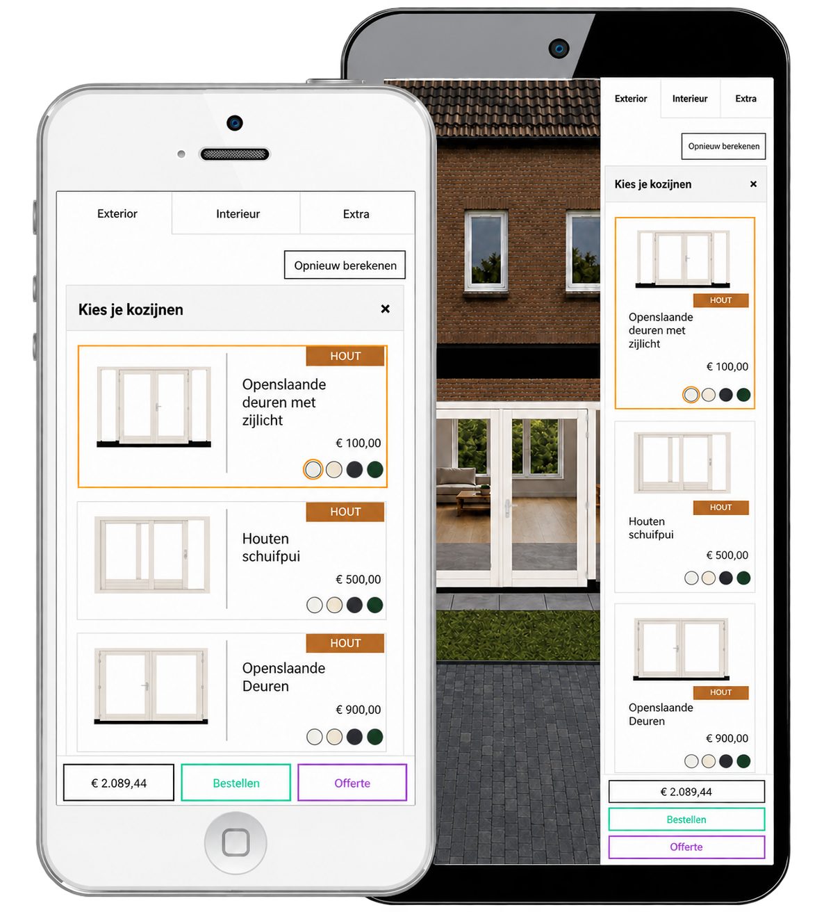 BuildingSoft kozijnenconfigurator op twee telefoons